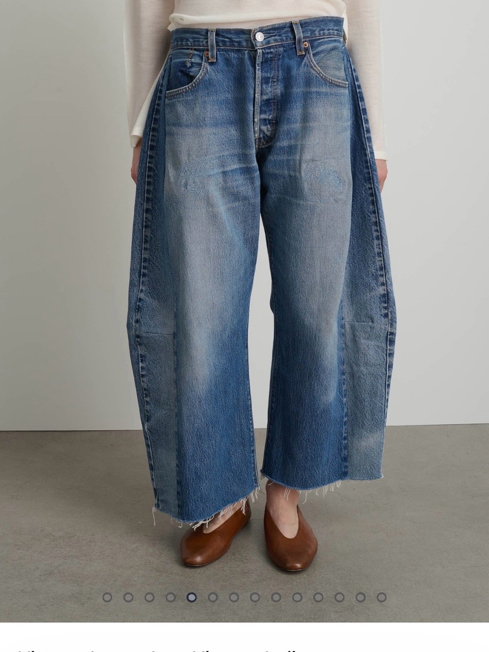 B SIDES Two-Tone Cropped Wide-Leg Jeans in Faded Blue